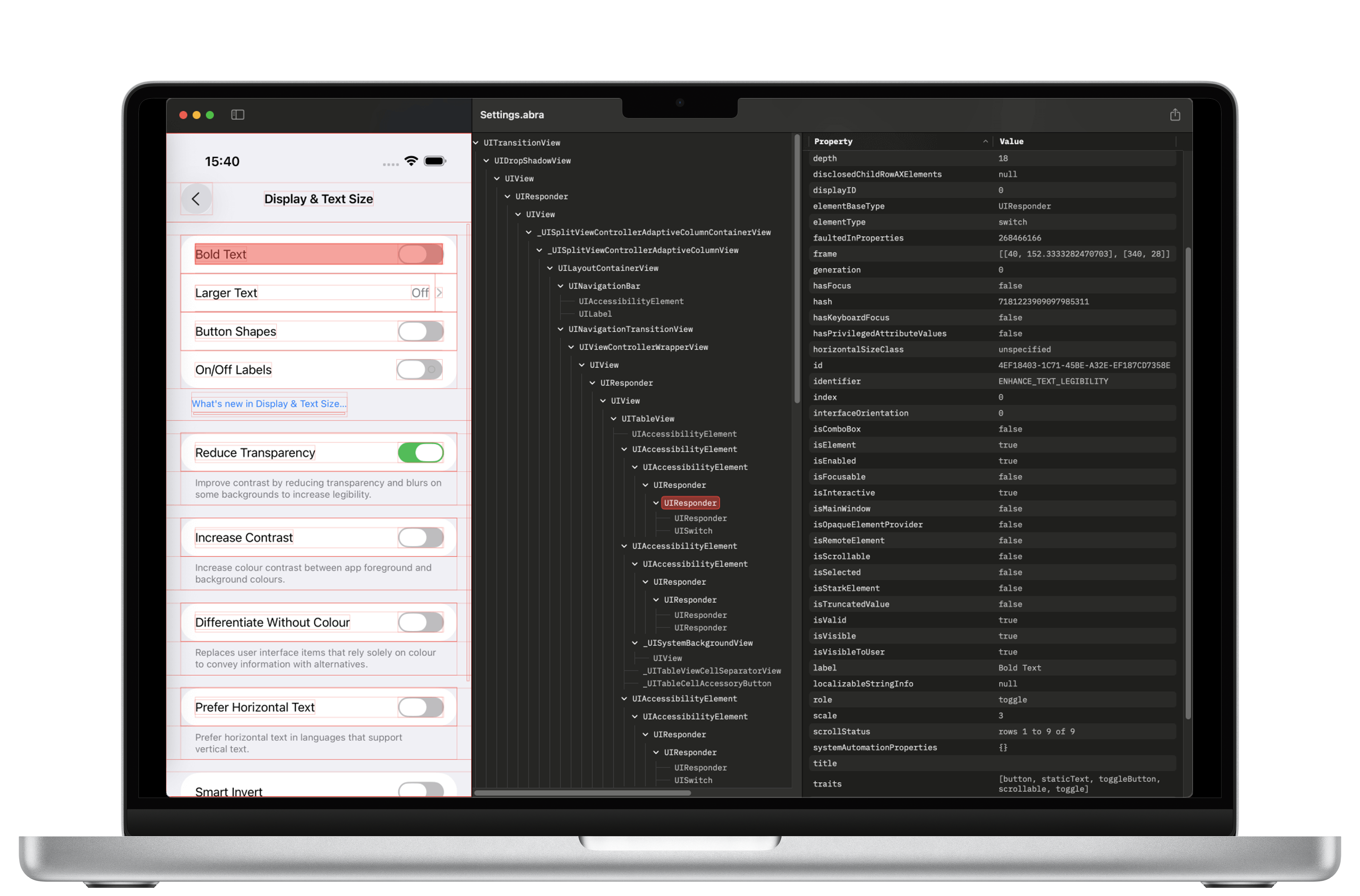 Macbook with screenshot of Abra Desktop showing snapshot feature of iOS app